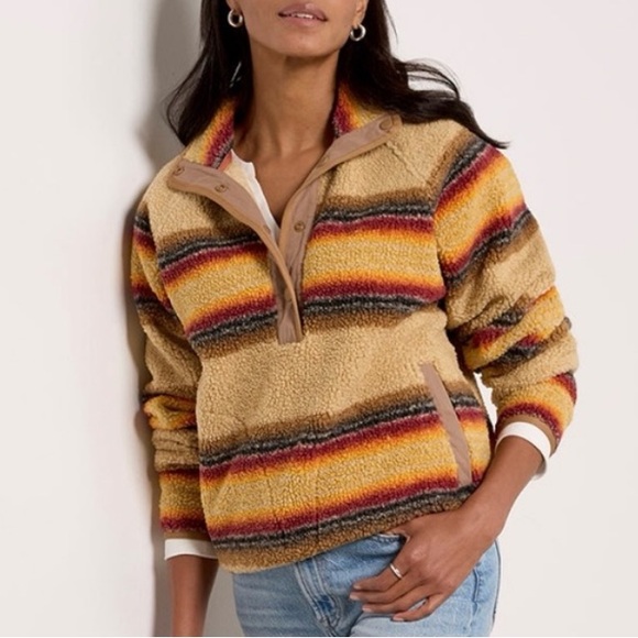 Faherty Fireside Fleece Popover Bonfire Stripe XXS